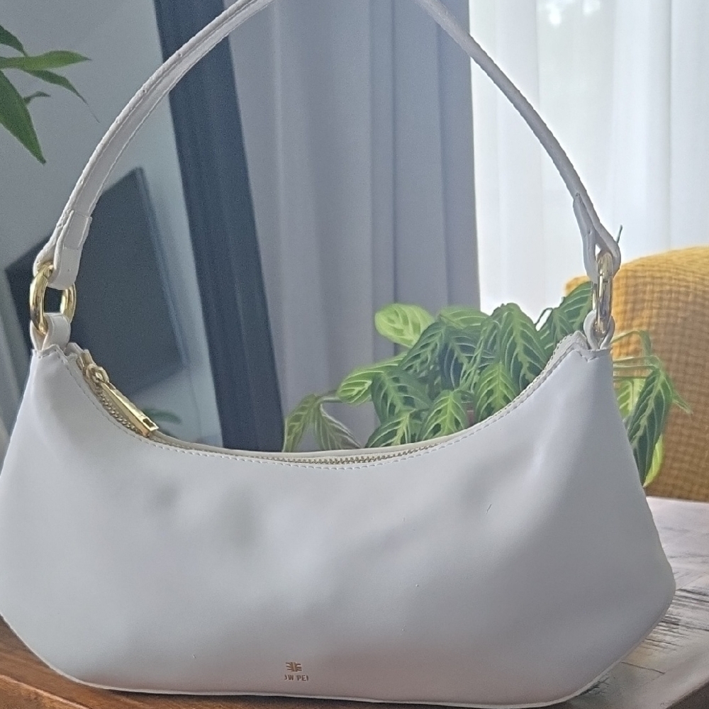 JW PEI White Crescent Shoulder Bag with Gold Hardware